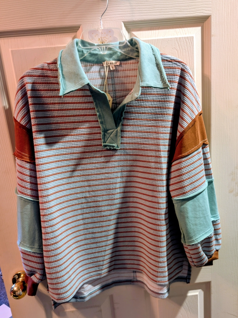 Striped Pullover in Mint, Rust & Pale Blue
